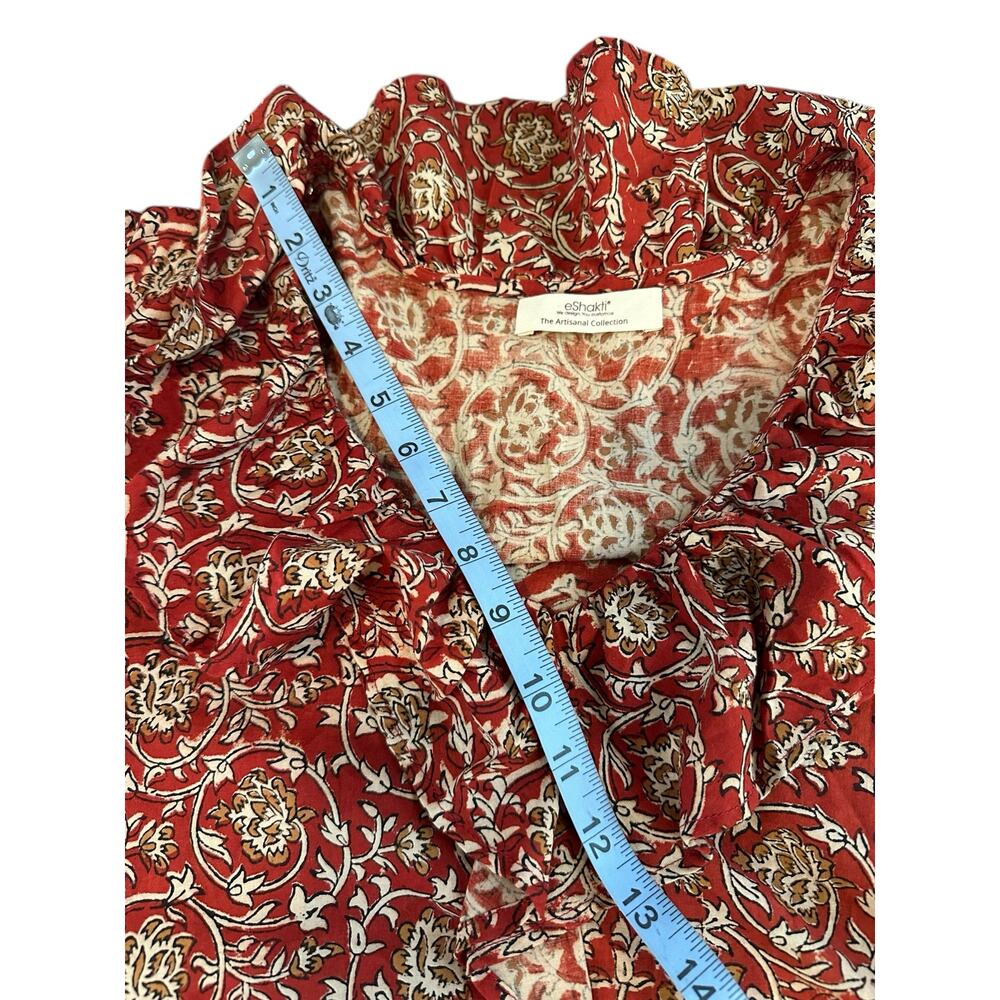 eShakti The Artisanal Collection Boho Bohemian Ruffle Collar Long Sleeve Blouse - Picture 11 of 15